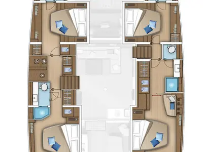 Floor plan of Azul, a Lagoon 55 catamaran at Kontokali, Greece