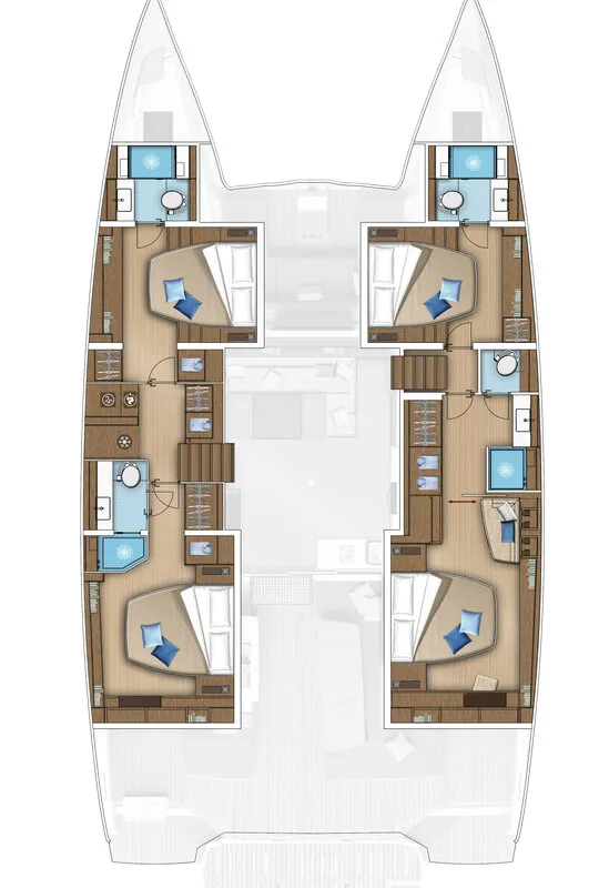 Floor plan of Azul, a Lagoon 55 catamaran at Kontokali, Greece
