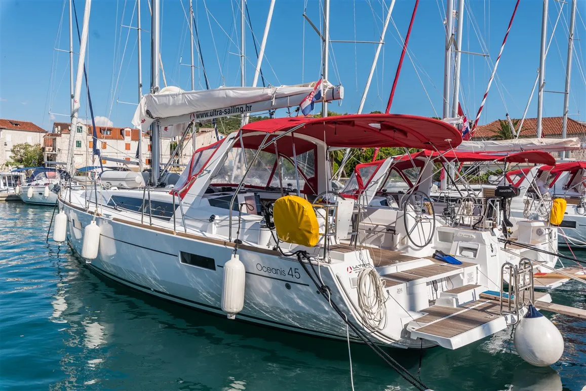 Exterior view of Zoa, a Beneteau Oceanis 45 sailboat at Split, Croatia