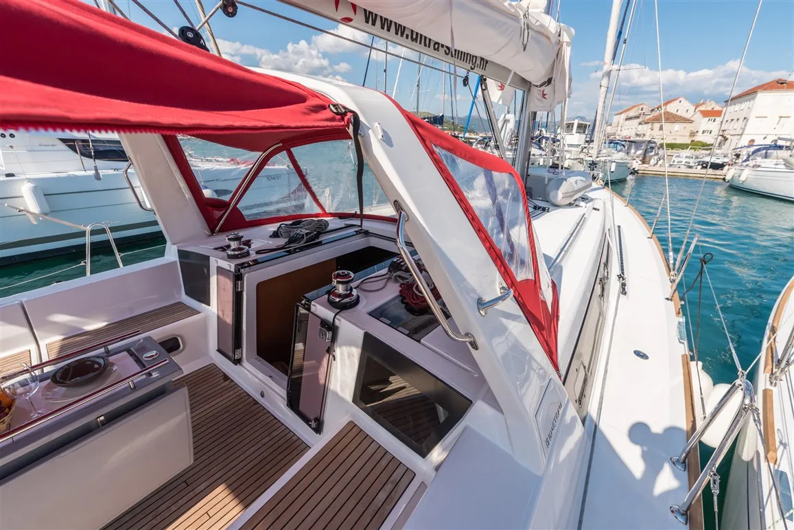 Deck of Zoa, a Beneteau Oceanis 45 sailboat at Split, Croatia
