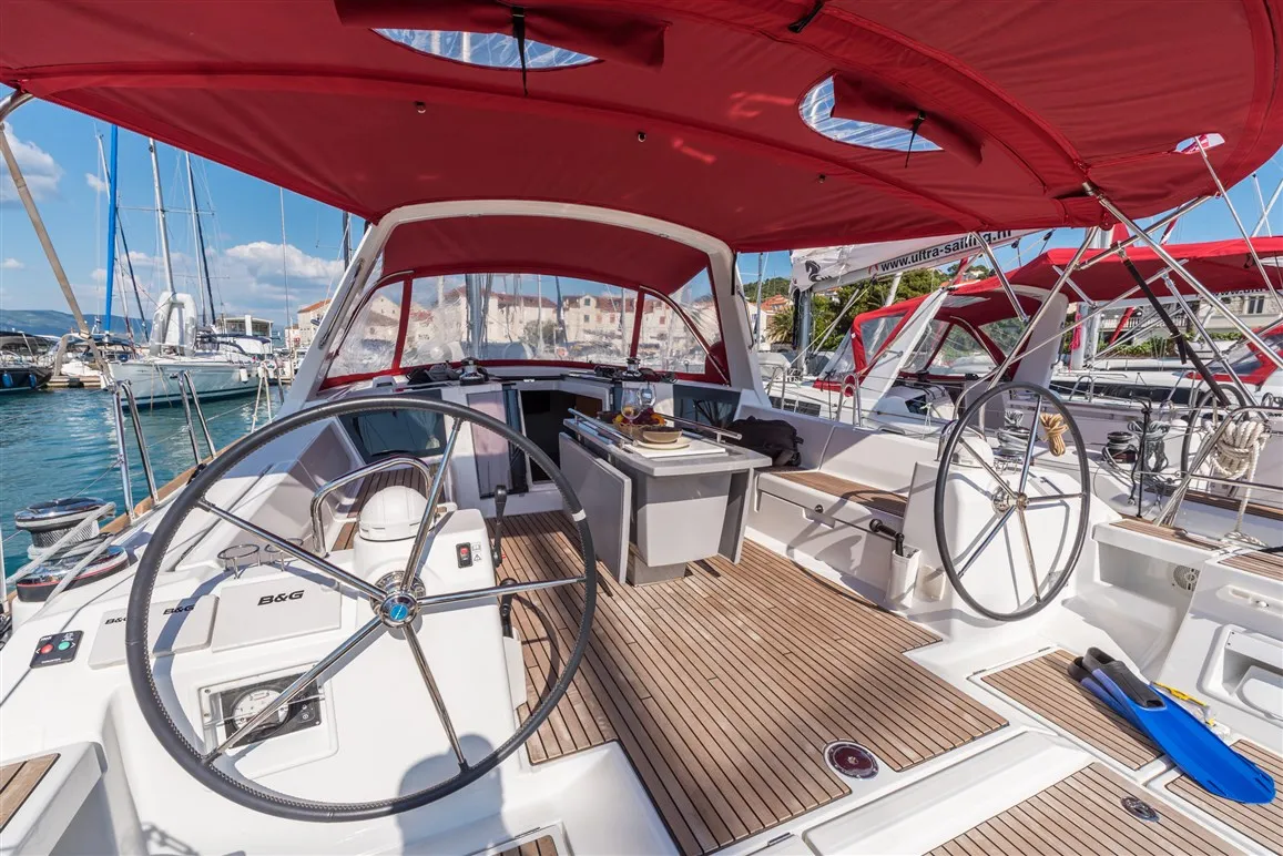Cockpit of Zoa, a Beneteau Oceanis 45 sailboat at Split, Croatia