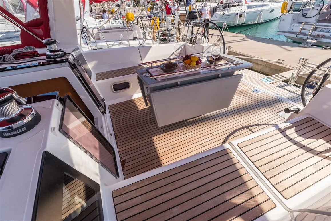 Deck of Zoa, a Beneteau Oceanis 45 sailboat at Split, Croatia
