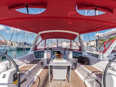 Cockpit of Zoa, a Beneteau Oceanis 45 sailboat at Split, Croatia