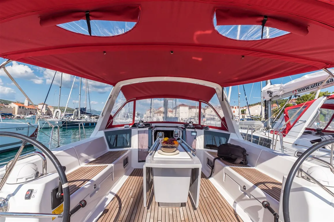 Cockpit of Zoa, a Beneteau Oceanis 45 sailboat at Split, Croatia