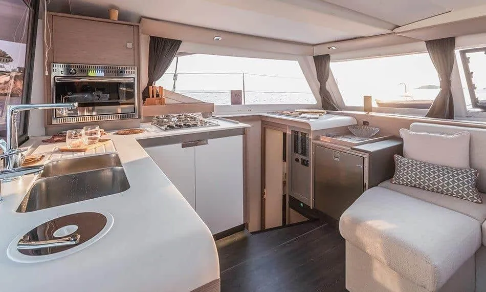 Galley of Maloja, a Fountaine Pajot Isla 40 catamaran at es Jonquet, Spain