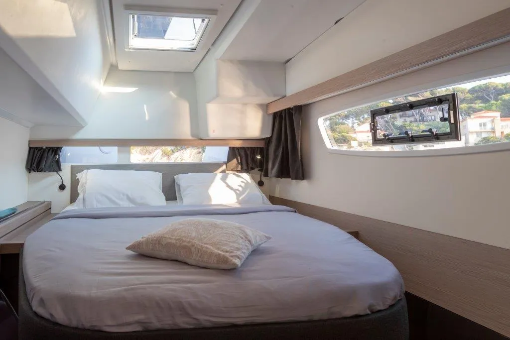 Cabin on Maloja, a Fountaine Pajot Isla 40 catamaran at es Jonquet, Spain