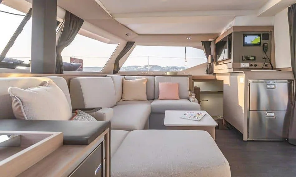 Salon of Maloja, a Fountaine Pajot Isla 40 catamaran at es Jonquet, Spain