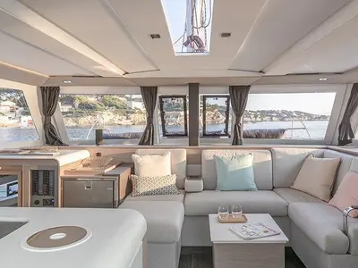 Salon of Maloja, a Fountaine Pajot Isla 40 catamaran at es Jonquet, Spain