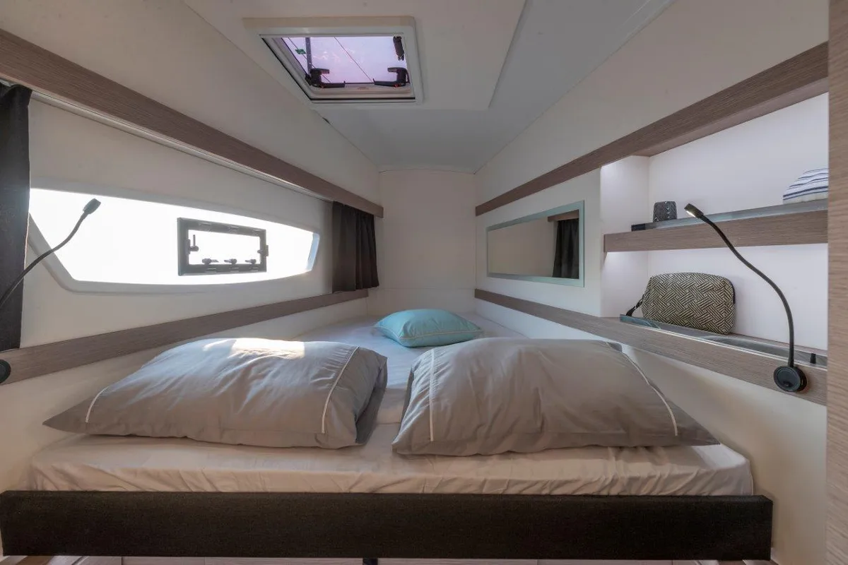 Cabin on Maloja, a Fountaine Pajot Isla 40 catamaran at es Jonquet, Spain