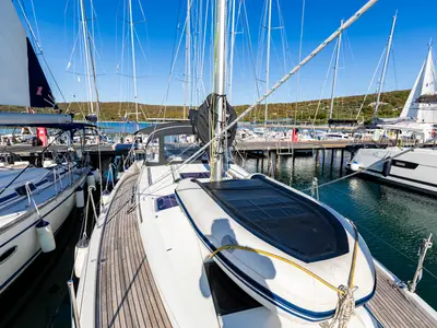 Deck of Ikarus, a Jeanneau Sun Odyssey 440 sailboat at Punat, Croatia