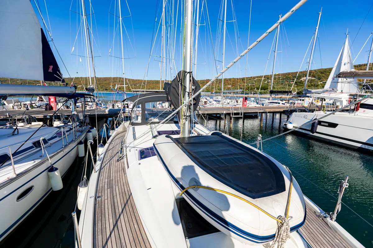 Deck of Ikarus, a Jeanneau Sun Odyssey 440 sailboat at Punat, Croatia