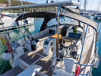 Cockpit of Ikarus, a Jeanneau Sun Odyssey 440 sailboat at Punat, Croatia