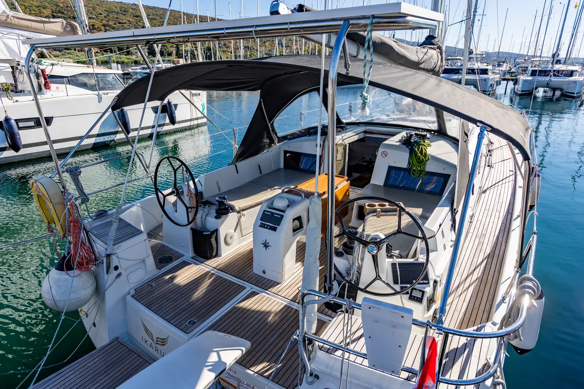 Cockpit of Ikarus, a Jeanneau Sun Odyssey 440 sailboat at Punat, Croatia