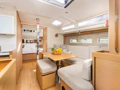Salon of Ikarus, a Jeanneau Sun Odyssey 440 sailboat at Punat, Croatia