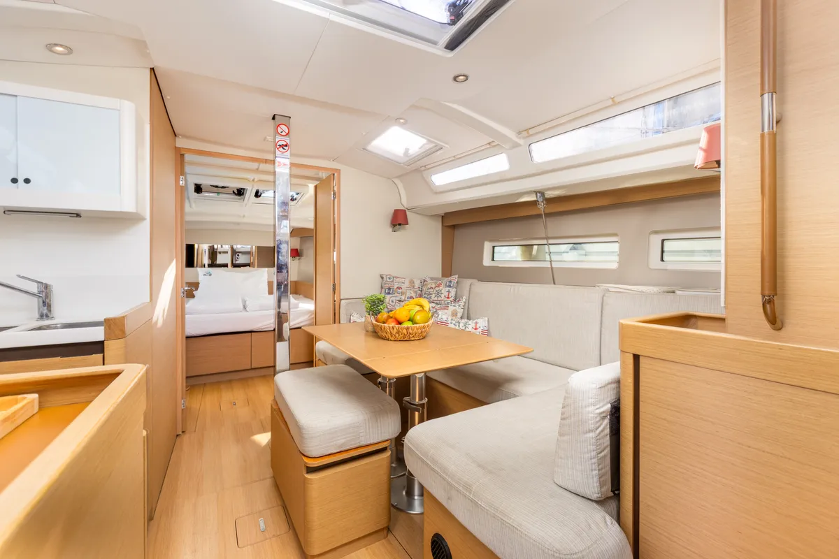 Salon of Ikarus, a Jeanneau Sun Odyssey 440 sailboat at Punat, Croatia