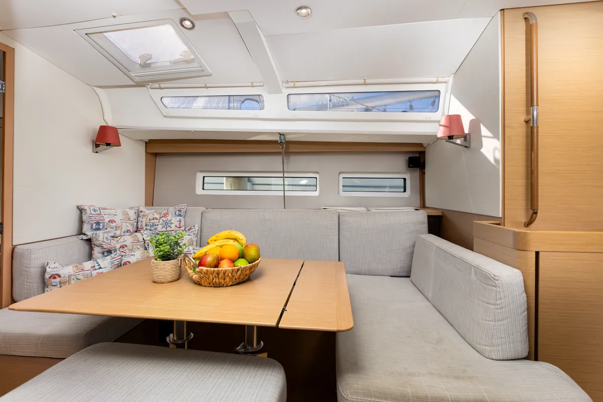 Salon of Ikarus, a Jeanneau Sun Odyssey 440 sailboat at Punat, Croatia