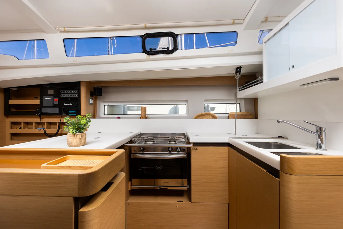 Galley of Ikarus, a Jeanneau Sun Odyssey 440 sailboat at Punat, Croatia