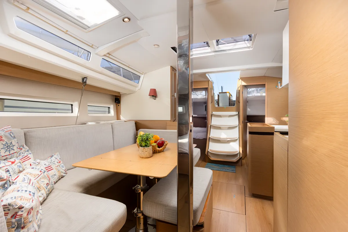 Salon of Ikarus, a Jeanneau Sun Odyssey 440 sailboat at Punat, Croatia