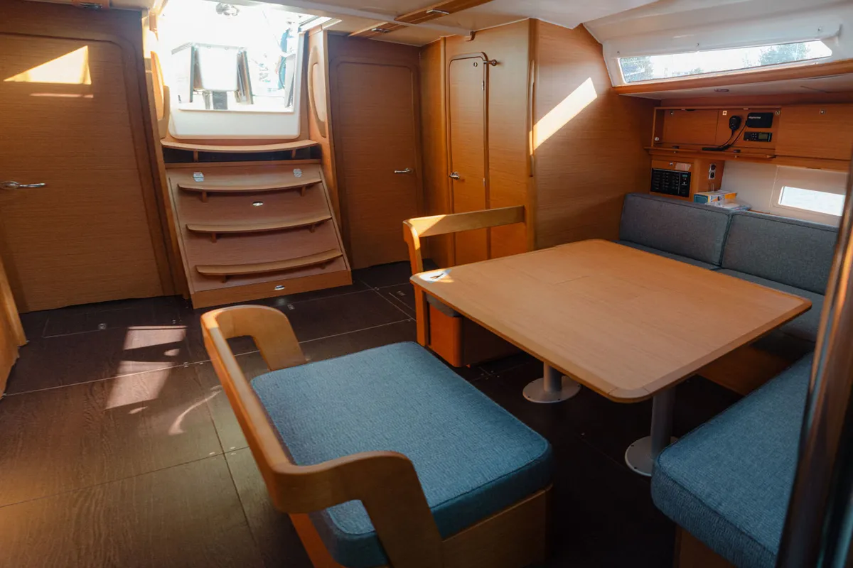 Salon of ARMONIA, a Dufour 430 sailboat at Skiathos, Greece