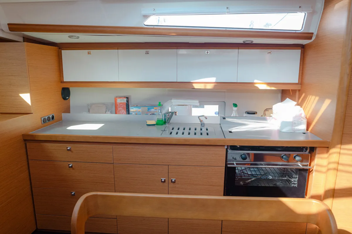 Galley of ARMONIA, a Dufour 430 sailboat at Skiathos, Greece