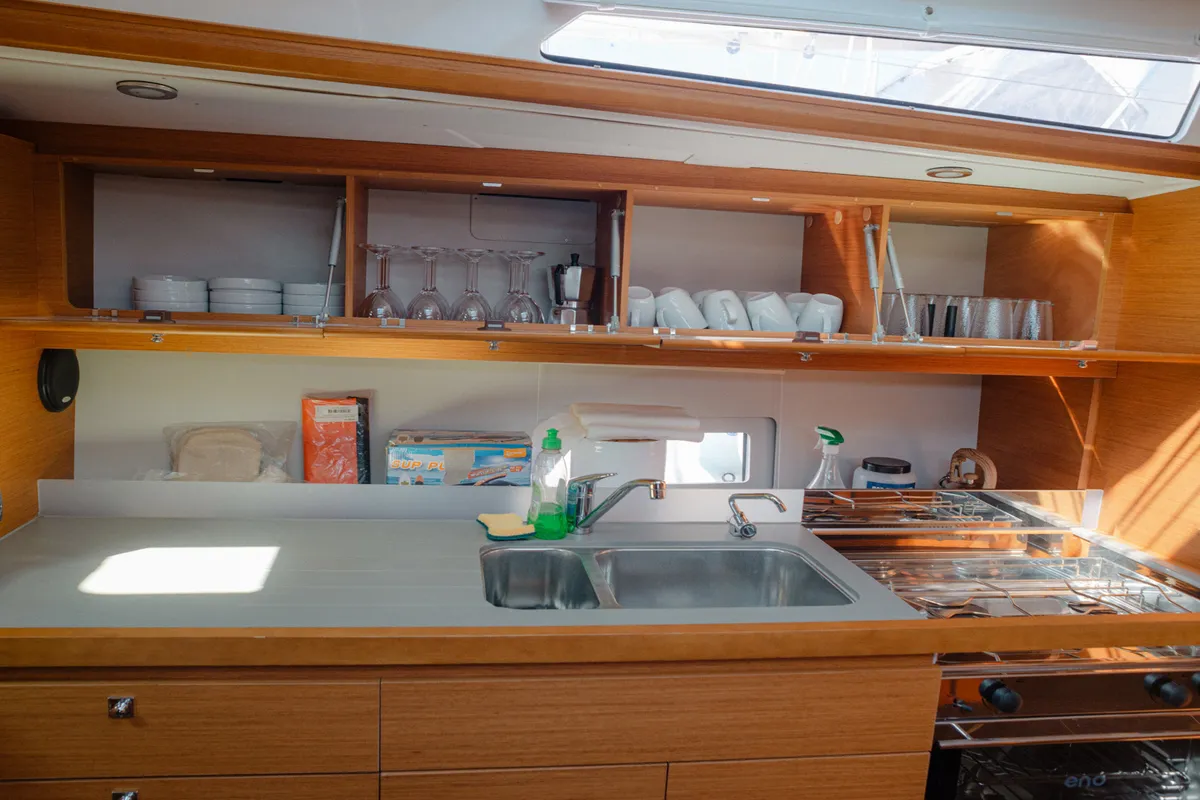Galley of ARMONIA, a Dufour 430 sailboat at Skiathos, Greece