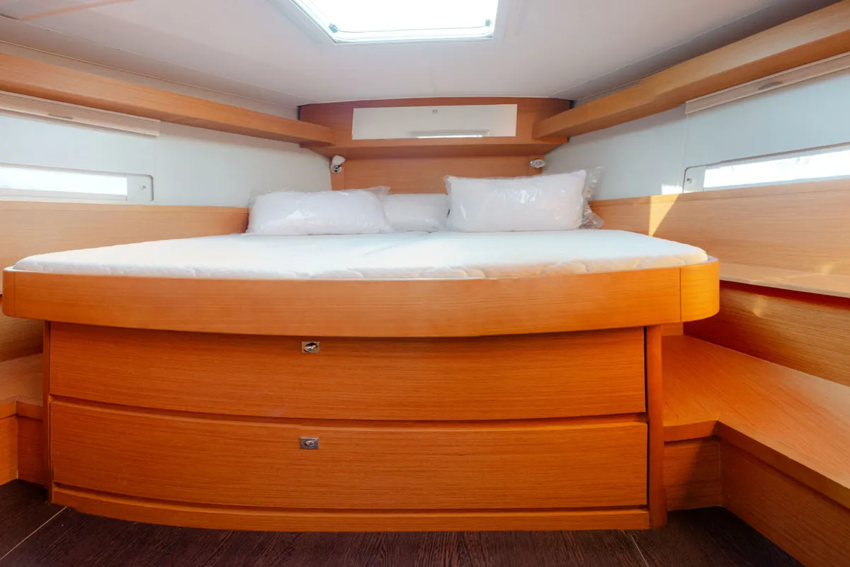 Cabin on ARMONIA, a Dufour 430 sailboat at Skiathos, Greece