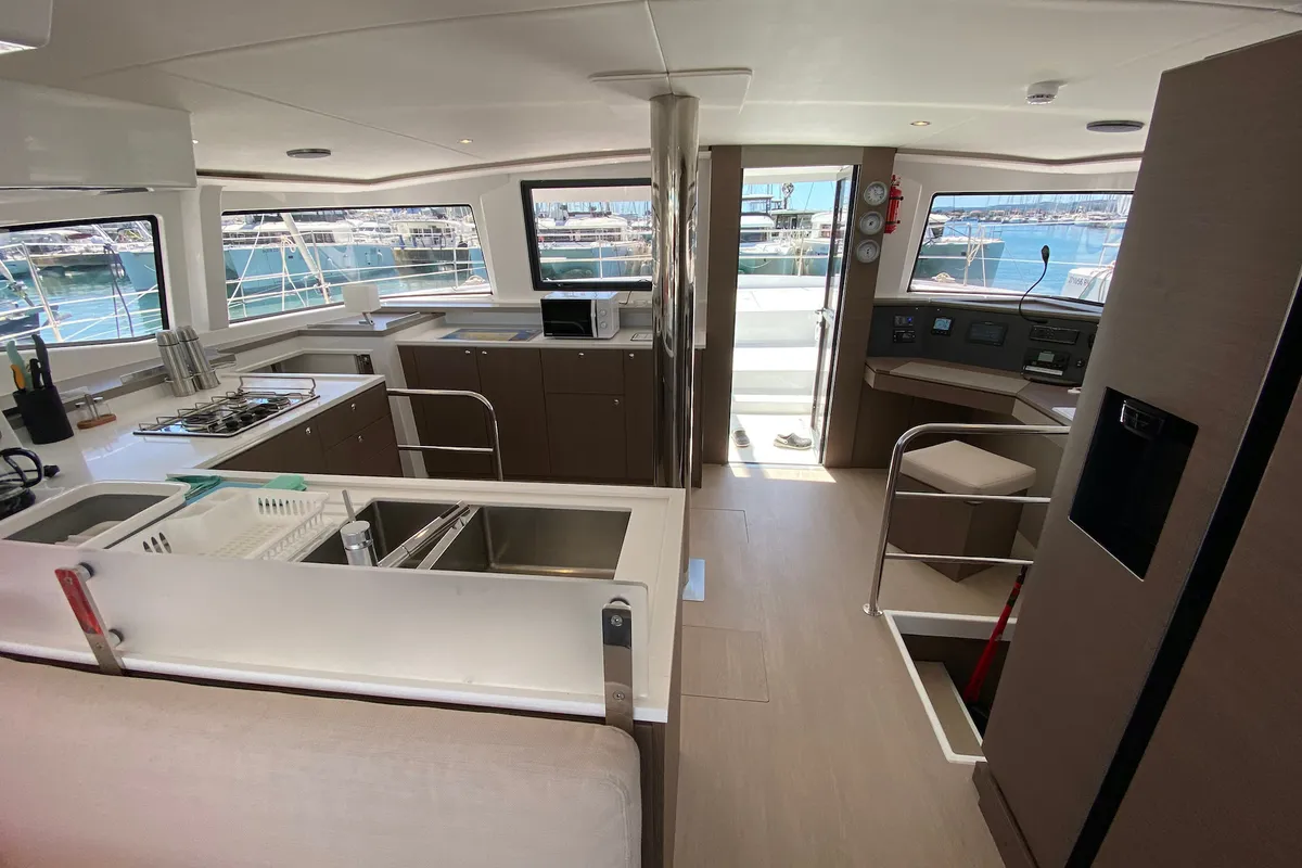 Galley of Vespera, a Fountaine Pajot Astréa 42 catamaran at Sukošan, Croatia