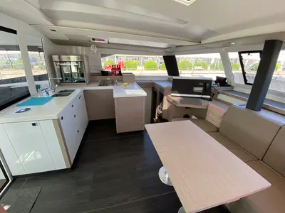 Salon of Vespera, a Fountaine Pajot Astréa 42 catamaran at Sukošan, Croatia