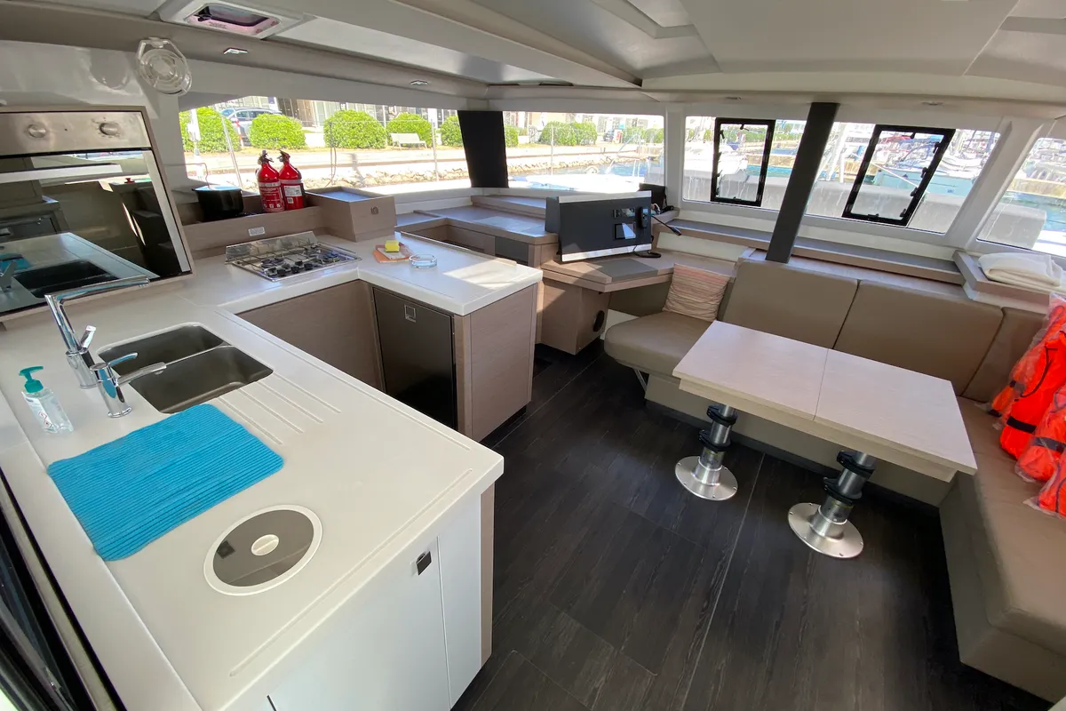 Galley of Vespera, a Fountaine Pajot Astréa 42 catamaran at Sukošan, Croatia