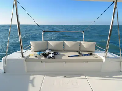 Deck of Zeus, a Bali 4.1 catamaran at Athens, Greece