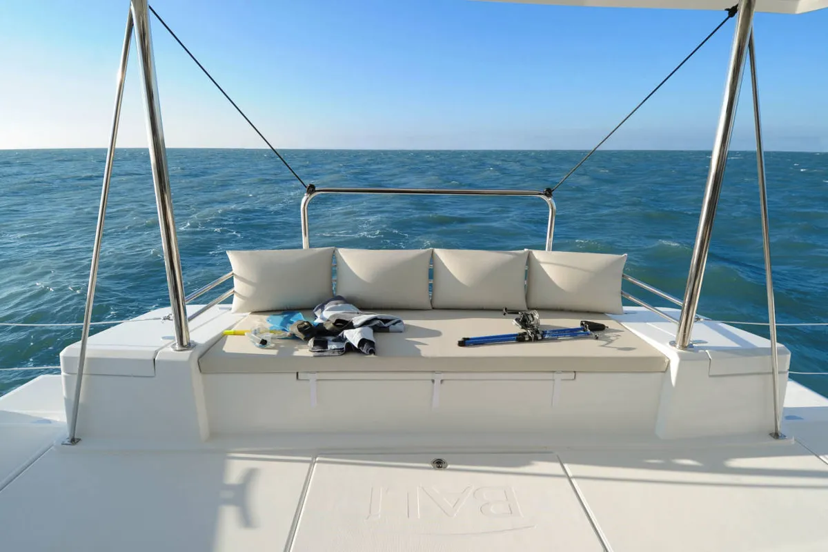 Deck of Zeus, a Bali 4.1 catamaran at Athens, Greece