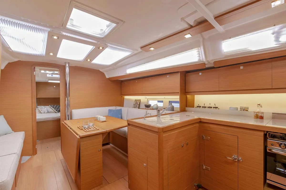 Galley of Dupina 23, a Dufour 390 sailboat at Grad Biograd na Moru, Croatia