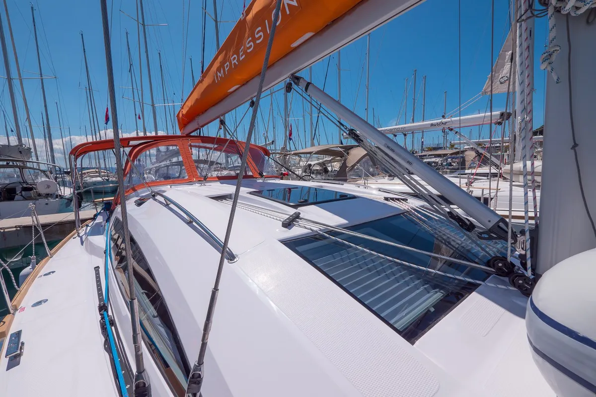 Deck of Happy, a Elan Impression 40 sailboat at Split, Croatia