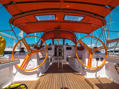 Cockpit of Happy, a Elan Impression 40 sailboat at Split, Croatia