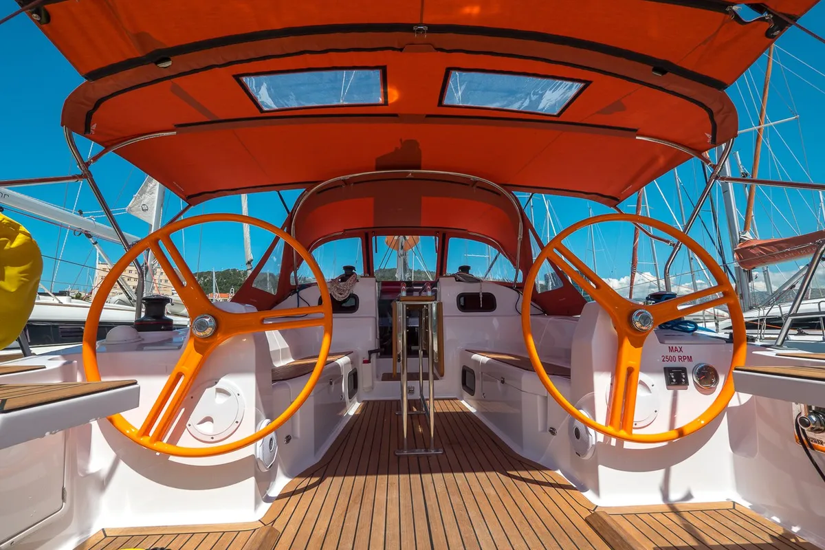 Cockpit of Happy, a Elan Impression 40 sailboat at Split, Croatia