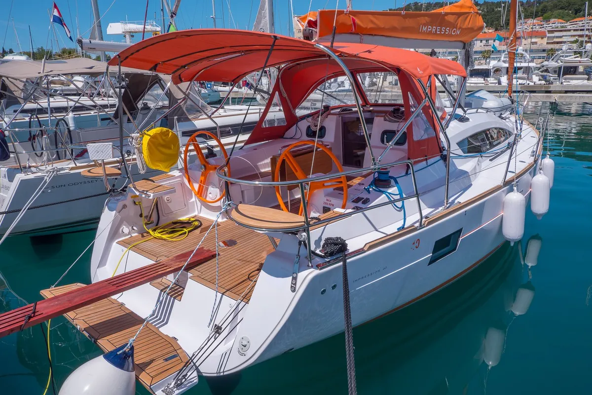 Exterior view of Happy, a Elan Impression 40 sailboat at Split, Croatia