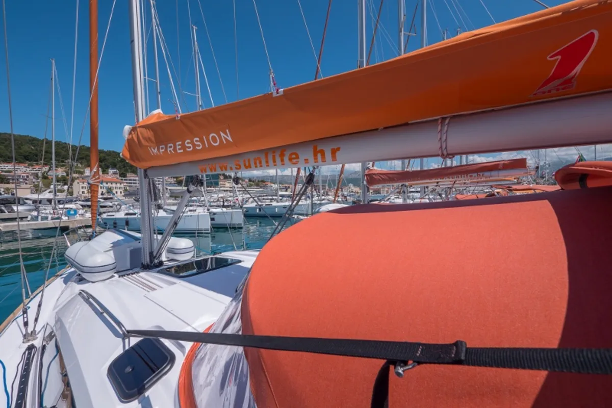 Exterior view of Happy, a Elan Impression 40 sailboat at Split, Croatia