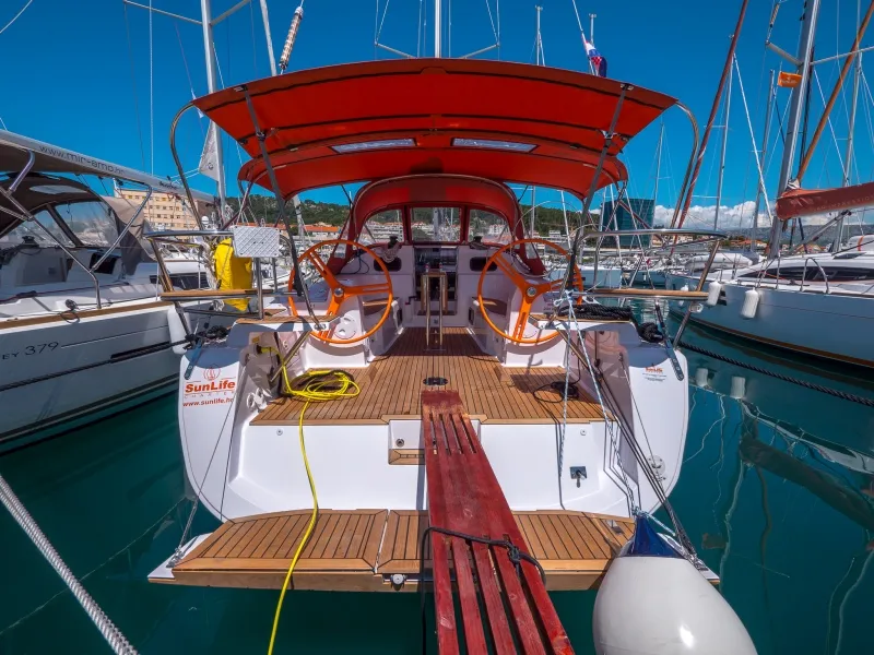 Exterior view of Happy, a Elan Impression 40 sailboat at Split, Croatia