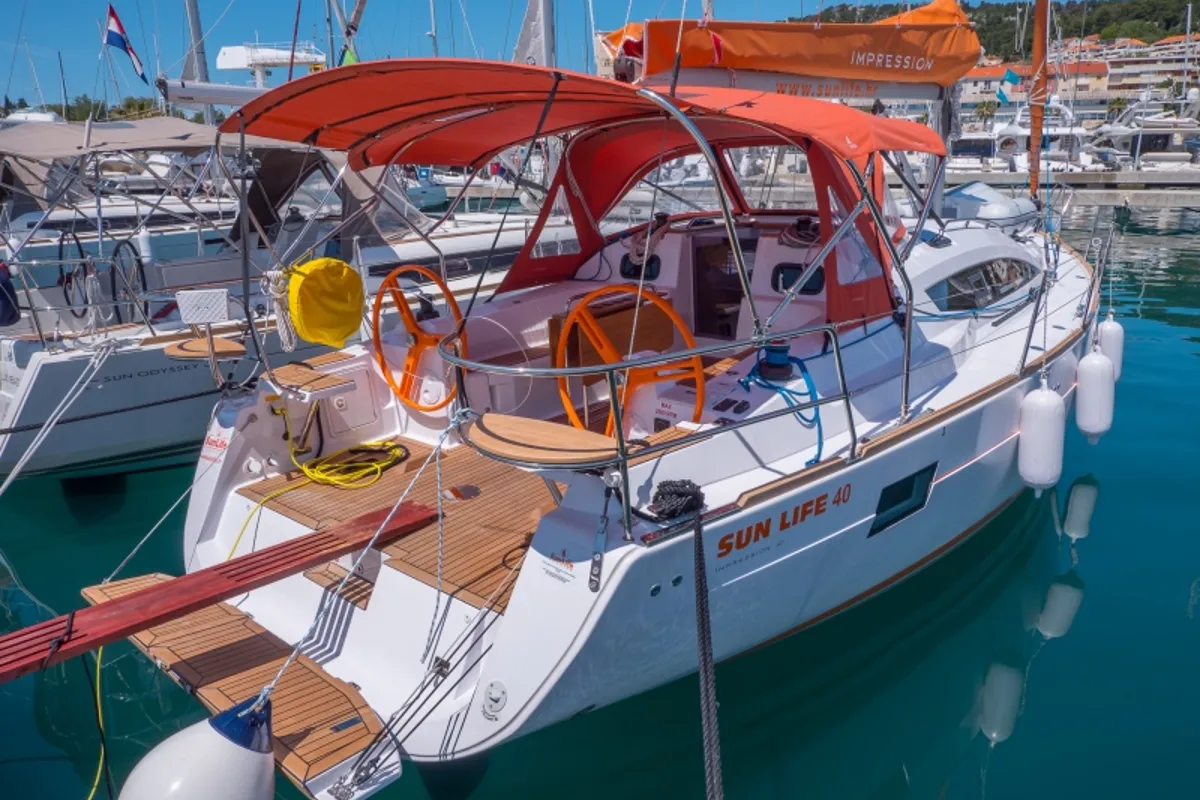 Exterior view of Happy, a Elan Impression 40 sailboat at Split, Croatia