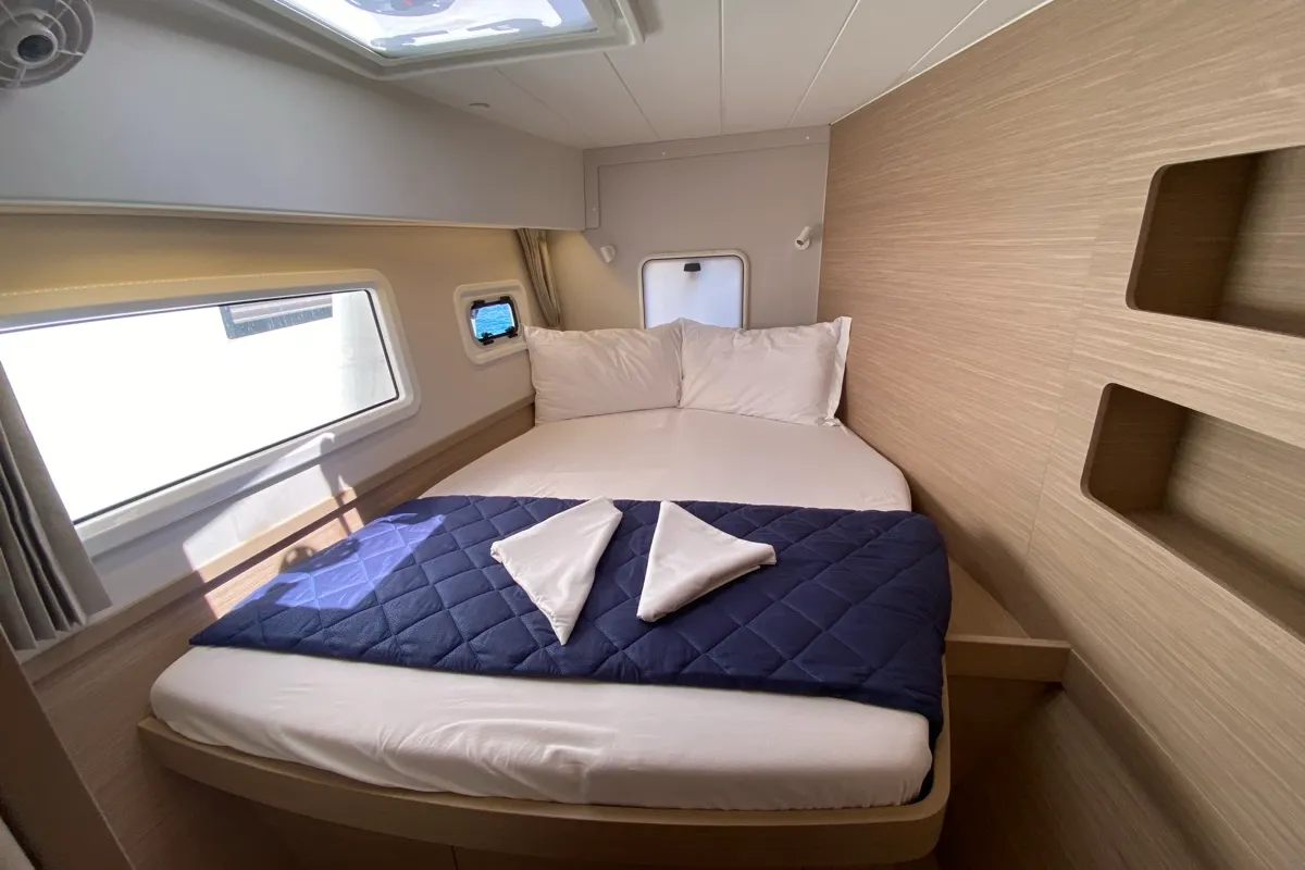 Cabin on Bollicina, a Lagoon 42 catamaran at Olbia, Italy