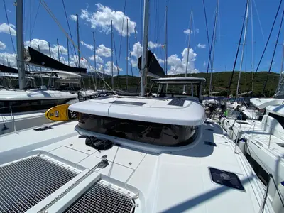 Deck of Bollicina, a Lagoon 42 catamaran at Olbia, Italy