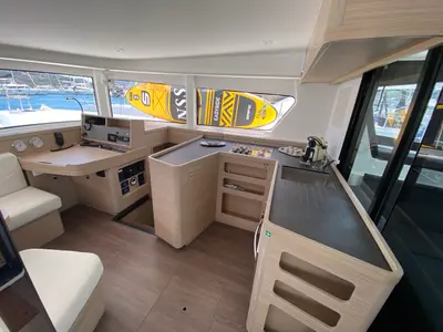 Galley of Bollicina, a Lagoon 42 catamaran at Olbia, Italy