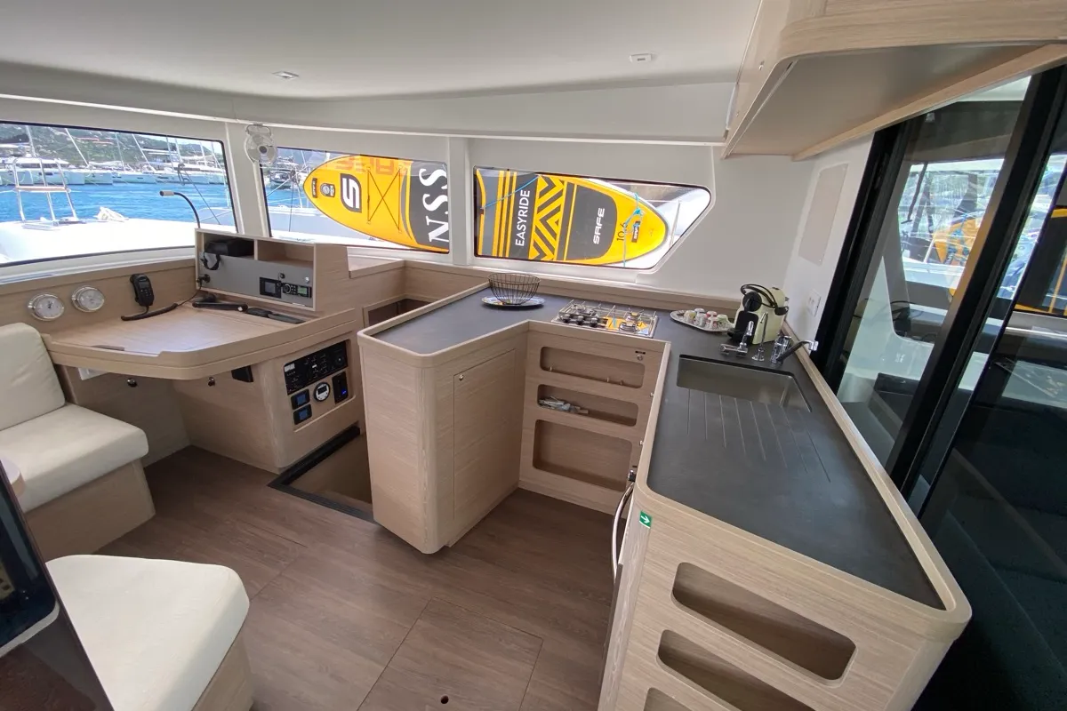 Galley of Bollicina, a Lagoon 42 catamaran at Olbia, Italy