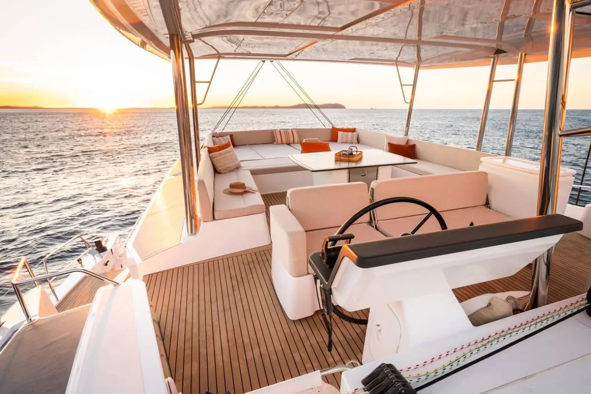 Cockpit of Bali Kai, a Bali 5.8 catamaran at Grad Kaštela, Croatia