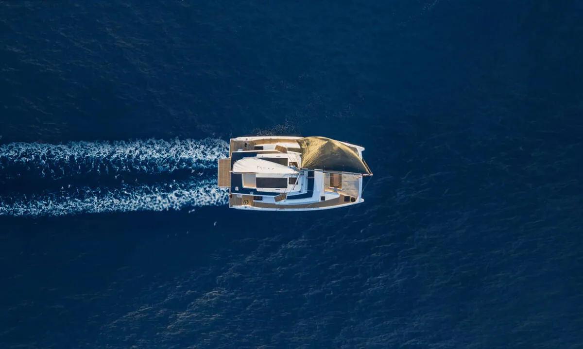 Exterior view of Bali Kai, a Bali 5.8 catamaran at Grad Kaštela, Croatia