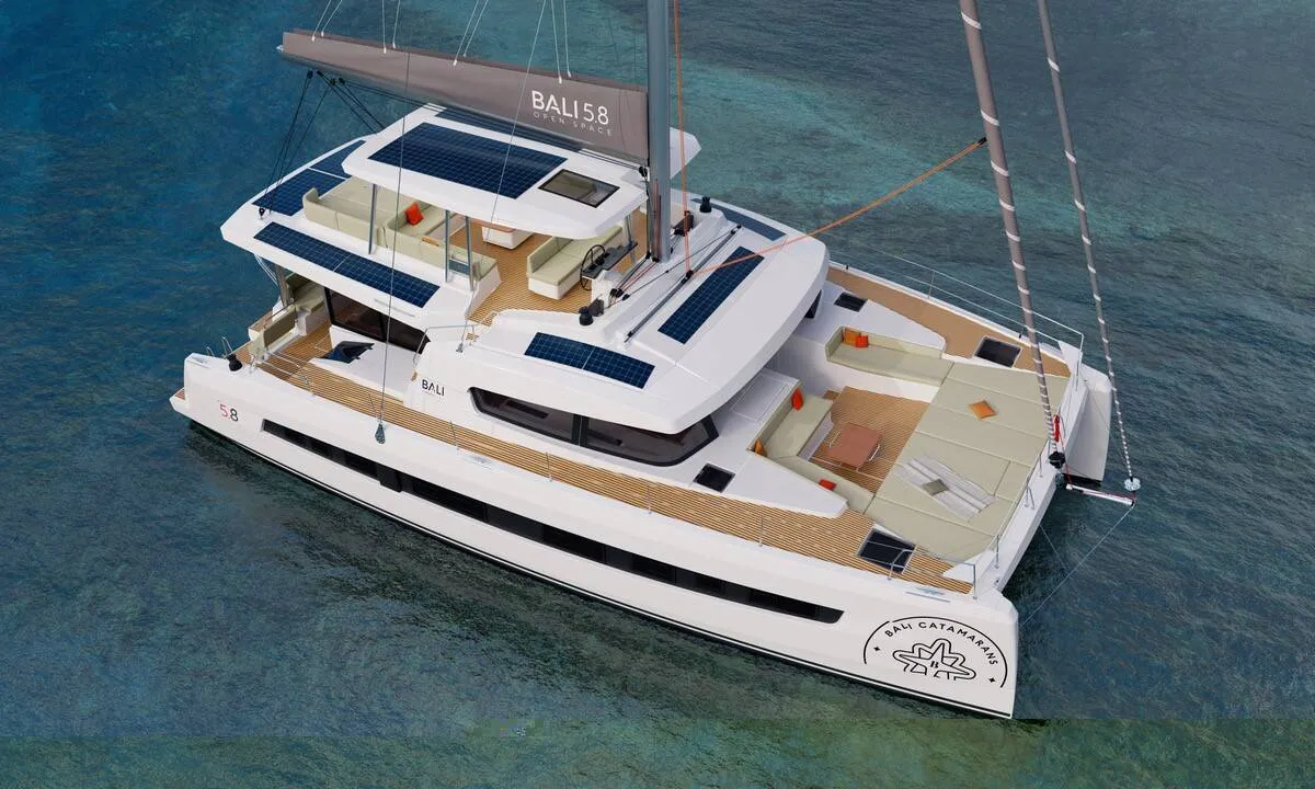 Exterior view of Bali Kai, a Bali 5.8 catamaran at Grad Kaštela, Croatia