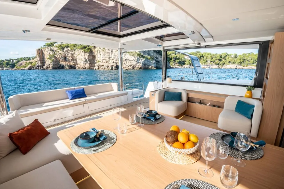 Deck of Bali Kai, a Bali 5.8 catamaran at Grad Kaštela, Croatia
