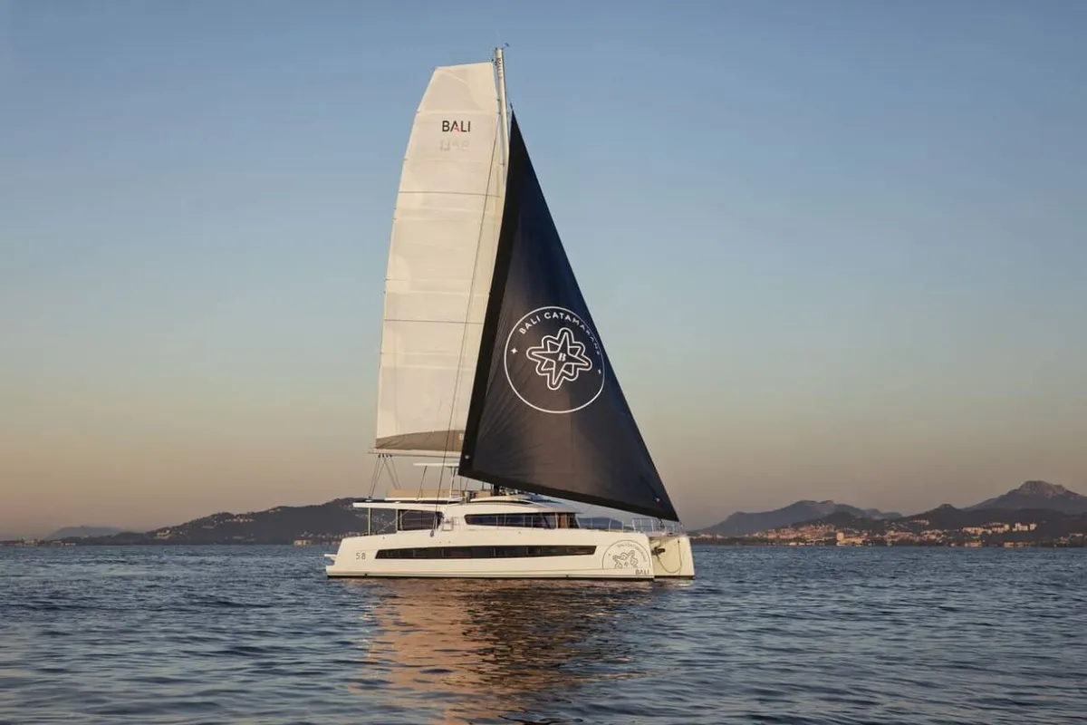 Exterior view of Bali Kai, a Bali 5.8 catamaran at Grad Kaštela, Croatia
