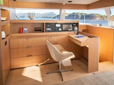 Cockpit of Bali Kai, a Bali 5.8 catamaran at Grad Kaštela, Croatia