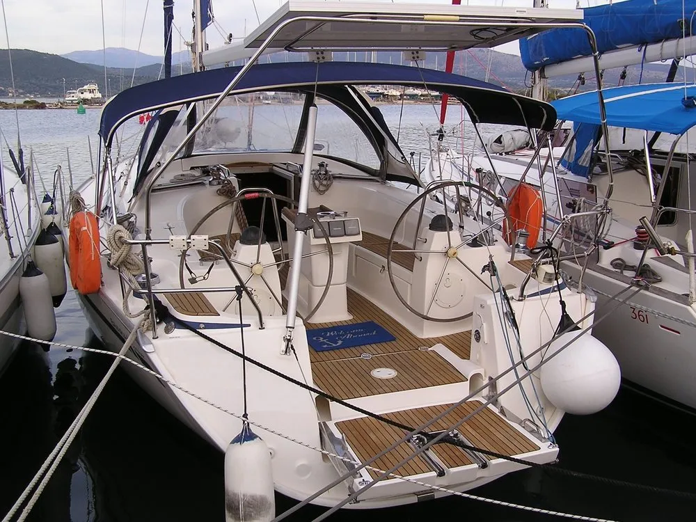 Exterior view of Alma Libre, a Bavaria 40 Cruiser sailboat at Municipal Unit of Lefkada, Greece